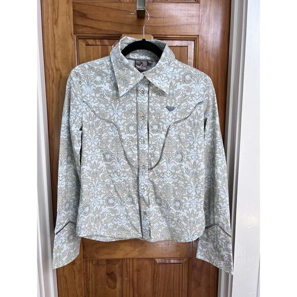 Roxy Quik Silver Western Cropped Shirt Glitter Pearl Snaps Size US 5 Cowgirl - Picture 1 of 9